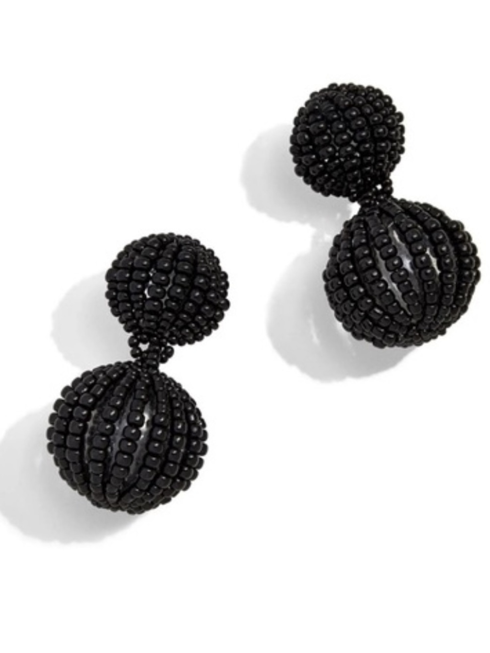 BaubleBar Black Beaded Double Ball Drop Earrings Statement NWOT